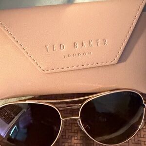 Ted Baker Blush Pink Sunglasses Case with Gold Aviator Sunglasses